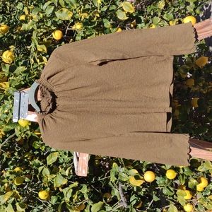 Texture & Thread Madewell Smocked Olive Green Mock Neck Top M